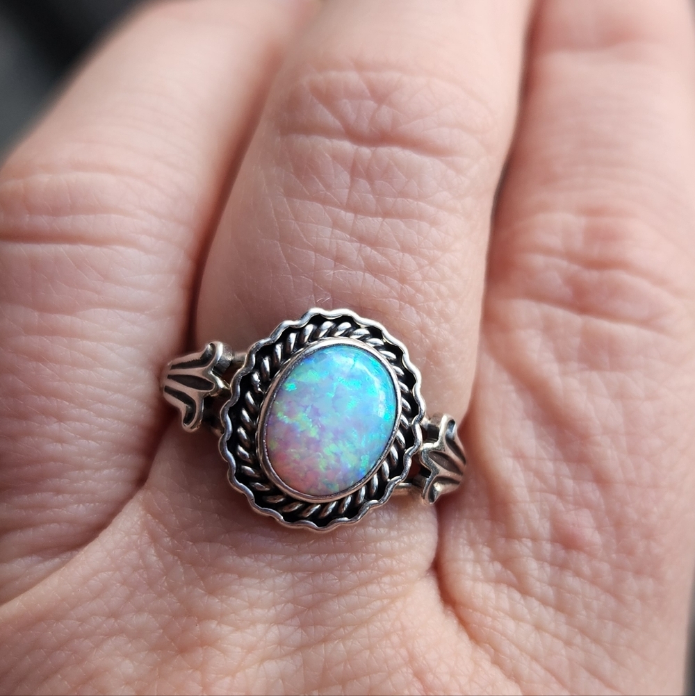 Handmade Sterling Silver 925 Navajo Native American Opal Ring Sz 8